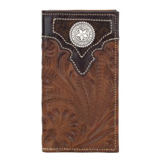 American West Texas Star Concho Tooled Hair on Leather Rodeo Wallet 
