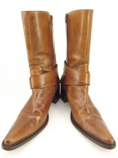    cowboy boots brown distressed leather Andrea Bertocco 10 M harness