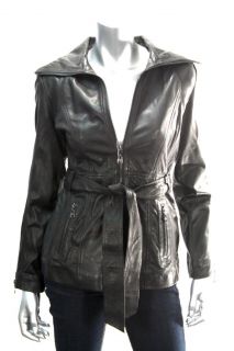 Andrew Marc New York Womens Black Belted Leather Jacket Sz XS M 