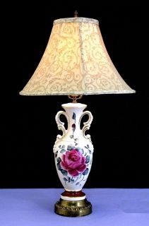 Beautiful Vintage Hand Painted Signed Table Lamp w Shade