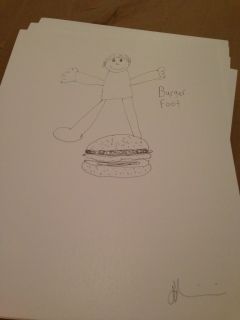 Burger Foot original 8 1 2 x 11 signed sketch by Andy Milonakis