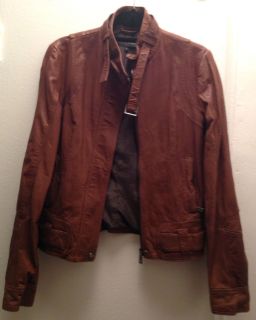Andrew Marc Brown Leather Jacket Womens Size Small