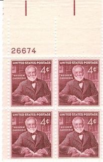 Scott 1171 4 Cent Andrew Carnegie Plate Block MNH