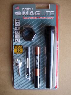 MINI MAGLITE 2AA Maglight 2 A A Flashlight BLACK Combo Set Anti Roll 