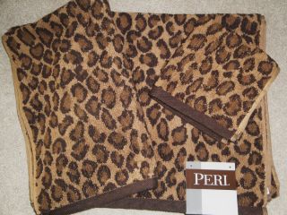 Leopard Brown Animal Print 3pc Bath Towel Set New