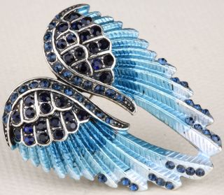 Dark Blue Crystal Angel Wing Pin Pendant BD03 Matching Ring Earrings 