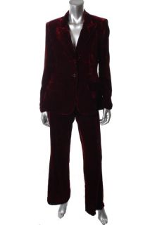 Anne Klein Red Velvet 2pc One Button Jacket Flat Front Pant Suit 12 10 