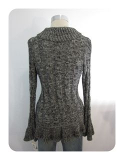 New Inc International Concepts Black Taupe Ruffle Cardigan Sweater 