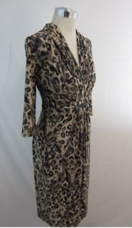 New Jones New York Taupe Brown Multi Leopard Empire Jersey Dress 16W $ 