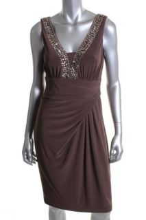 Anne Klein NEW Crown Jewels Brown Beaded Sleeveless Cocktail Evening 