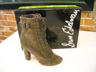 Sam Edelman Belmont GREY Suede Lace Up Peep toe Boot 8.5 NEW