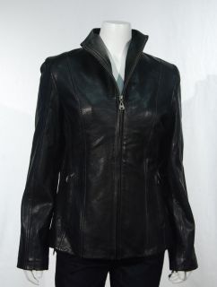 Andrew Marc New York Womens Black Leather Jacket Lambskin Zip Up Large 