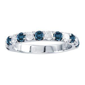   Blue White Diamonds 14k White Gold Wedding Anniversary Ring