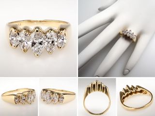 Genuine Marquise Diamond Anniversary Ring Solid 14k Gold Fine Estate 