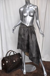 Ann DEMEULEMEESTER Distressed Asymmetrical Drawstring Leather Long 
