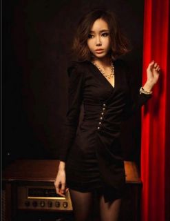 Black Sexy Slim Lapel Buttons Cocktail Party Dress Club Night Womens 