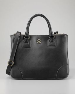 Tory Burch Robinson Double Zip Pocket Black Leather Tote Bag Purse $ 