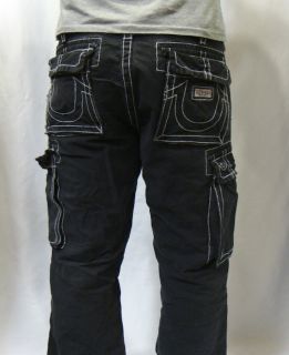   Brand Jeans Mens Big T White Stitch Anthony Cargo Pants Black