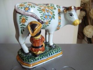RARE Unusual Pair 18thC Delft Milking Cow Groups c1780 Faience 