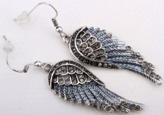 Gray Crystal Angel Wing Earrings EC23 Matching Ring Pin Pendant 