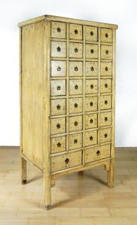 Antique Yellow Apothecary Cabinet 28 Drawer Herb Chest Storage Asian 