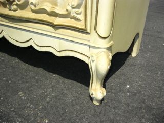 Ornate Vintage Off White French Provincial Style Carved Dresser Buffet 