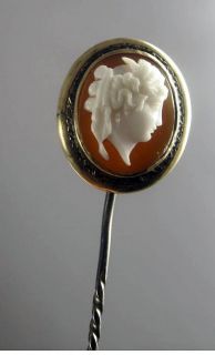 Antique Victorian Carved Hard Stone Cameo Stick Pin Mounted In 14K 