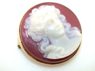 Victorian Antique Hard Stone Cameo 14kt Yellow Gold Pin