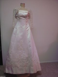 ALFRED ANGELO WEDDING GOWN SIZE 16 IVORY SATIN/ LACE STYLE 2010J