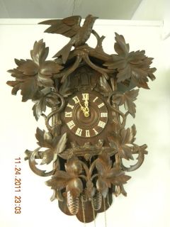 34 inch 1800s Antique Cuckoo Clock with 1 4 Hour Chime on 5 Rods 