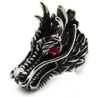 Huge Anger Dragon Red CZ Gem Eyes Stainless Steel Mens Party Ring 