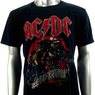 Sz M AC DC Angus Young T Shirt Biker Heavy Metal Punk Rock Men S42 