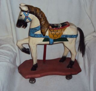 Antique Pony on the Wheels toy, Carousel horse, Wooden carved origilal 