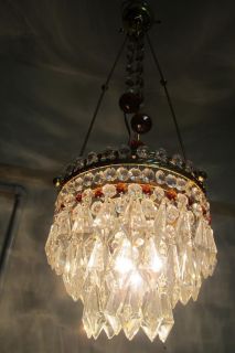 Antique Vintage Basket Crystal Chandelier Lamp Lustre 1960s