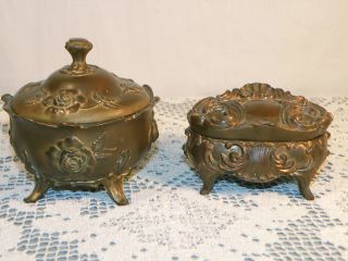 Vintage Footed Pot Metal Trinket Boxes Vanity Jewelry Boxes