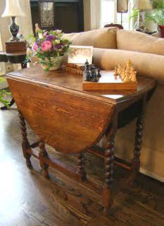 Antique English Oak Barley Twist Drop Leaf Dining Table