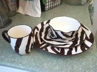   Chocolate Brown & White Zebra Print Dishes Dinnerware BALLARD DESIGNS