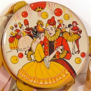 Vintage Kirchhoff Tin Toy Tambourine Showing Costume Ball w Clown 