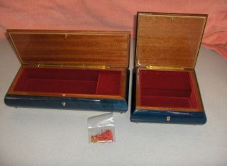 hand crafted wood inlay flowers blue jewelry music boxes italy