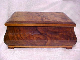 Antique BURL WOOD Wooden Inlay TRINKET Jewelry BOX Enlisted Rank US 