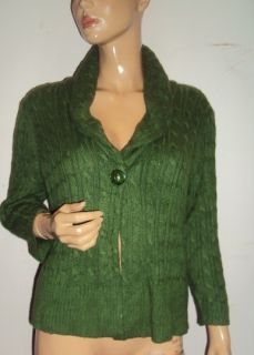 Ann Taylor Loft Dark Olive Green Cable Knit Cardigan Sweater New Sz L 