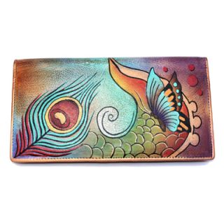 Anuschka Slim BiFold Wallet Hand Painted Leather Butterfly Feather 