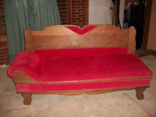 Antique Chaise Fainting Couch with Daybed Roll Style Arm Red Velvet 