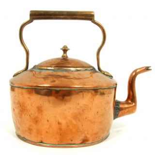 Antique Copper Kettle Tea Pot GOOSE Neck Dovetail Spout 19th Century 