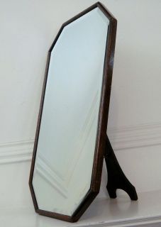 Antique Oak Wood Frame Beveled Dresser Vanity Mirror