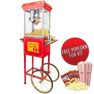 Funtime 4oz Red Popcorn Popper Machine Maker Cart Vintage Style 