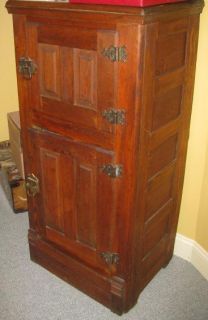 Old Fashioned Antique Ice Box Refrigerator Oak Cabinet
