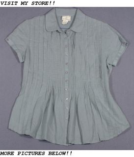 April Cornell Size M 8 10 Green Linen Shirt Top Blouse