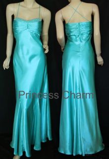 New Aqua Blue Satin Formal Dress Beaded Size 10 12 14
