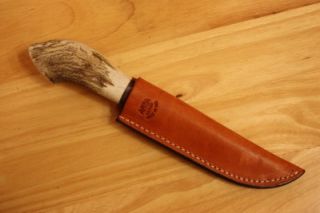 Anza 2011 Elk Crown Stag Knife Double Cut File Blade Leather Sheath 